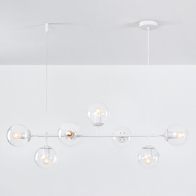 Suspension Hepta 7 lumières en verre opalin et transparent - blanc