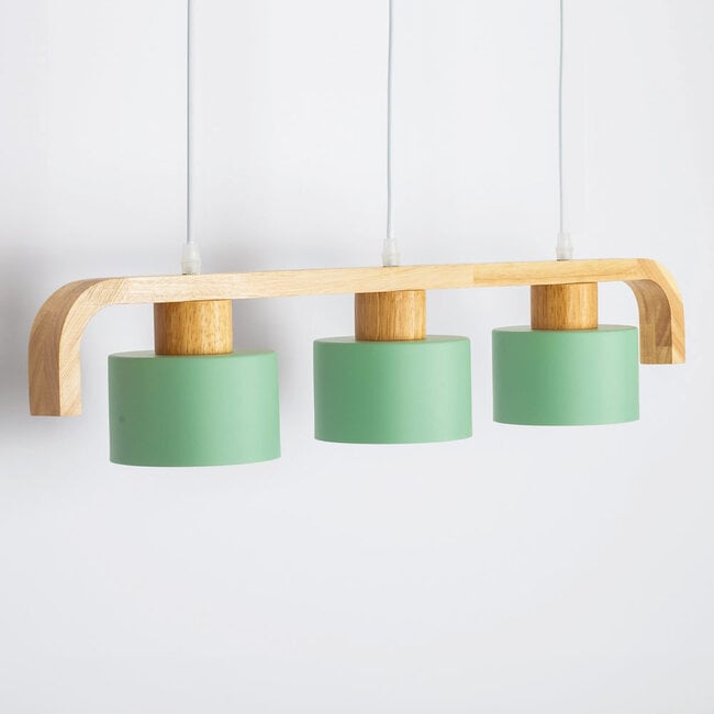 Lampe suspendue 3-lumières avec bois vert - Rosie