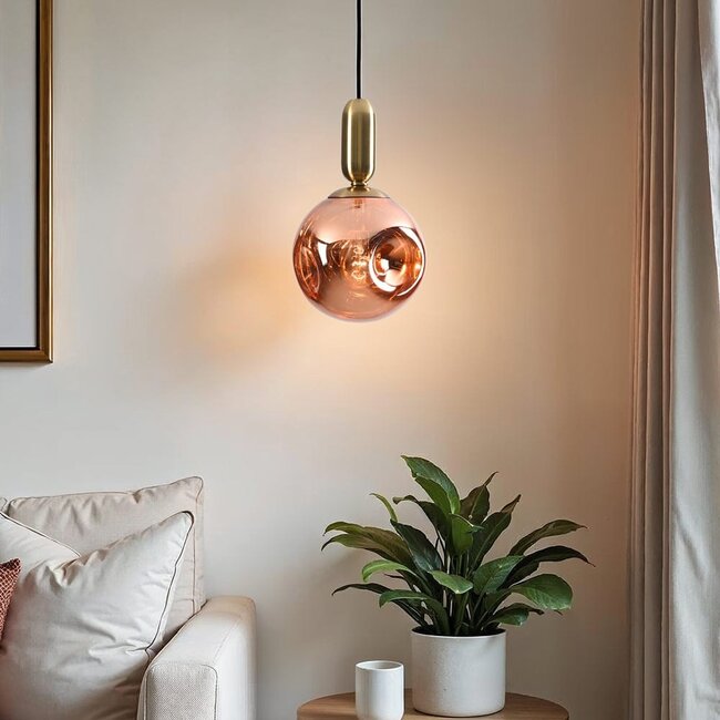 Lampe suspendue à 1 lumière Lewis avec verre ondulé - or rose