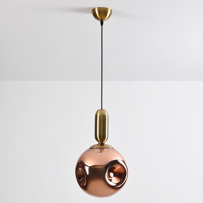 Lampe suspendue à 1 lumière Lewis avec verre ondulé - or rose