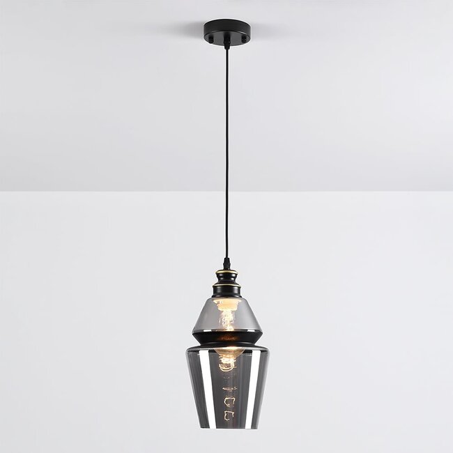 Suspension Sofie - globe Art déco allongé en verre fumé