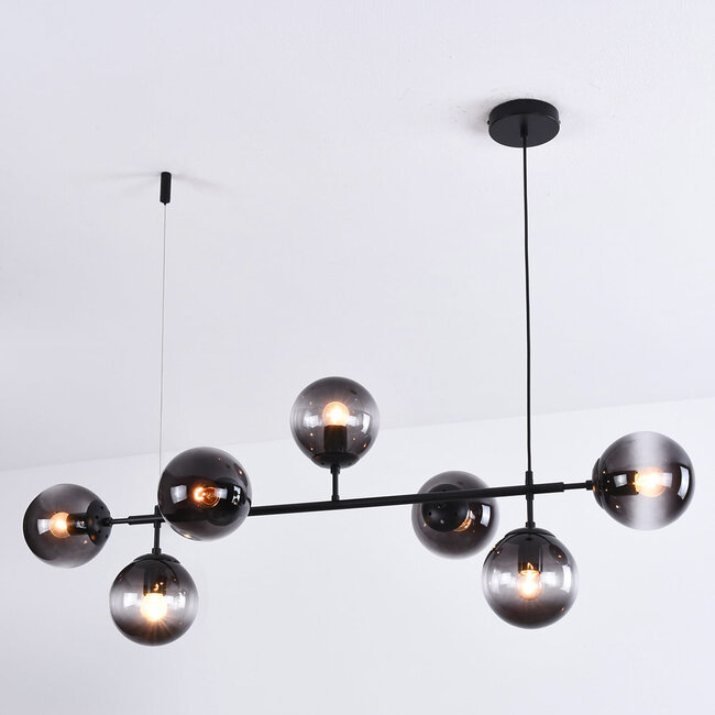 Suspension Hepta 7 lumières en verre fumé - noir