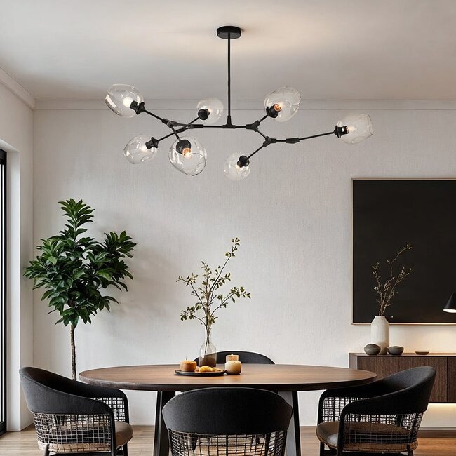 Suspension design 7 lumières en noir avec verre transparent - Philip
