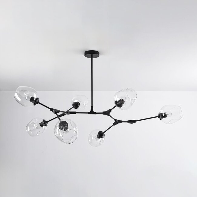 Suspension Philip 7 lumières en verre transparent - noir