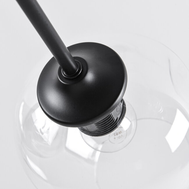 Suspension design 5 lumières en noir avec verre transparent - Salome