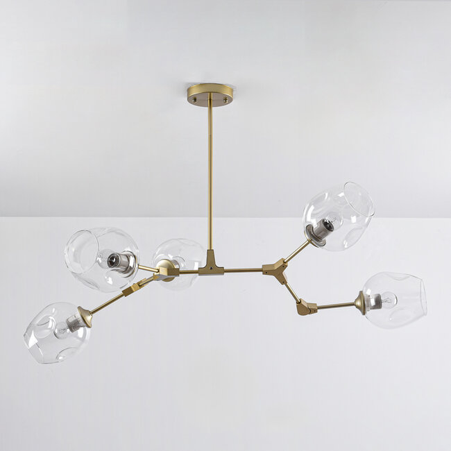 Suspension design 5 lumières en doré avec verre transparent - Selini