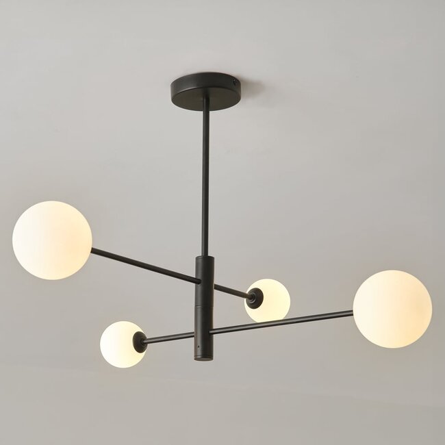 Plafonnier Stiri 4 lumières en verre opalin - noir