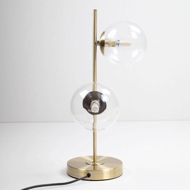 Lampe de table 2 lumières avec verre transparent et cadre bronze - Ethan