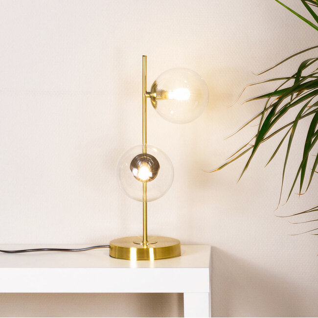 Lampe de table 2 lumières avec verre transparent et cadre bronze - Ethan