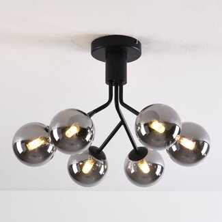 Plafonnier Leon 6 lumières en verre fumé à effet miroir - noir