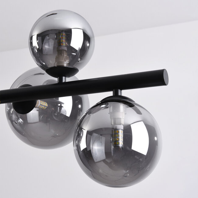 Lampe suspendue design Ennea en verre fumé avec effet miroir, 9 lumières