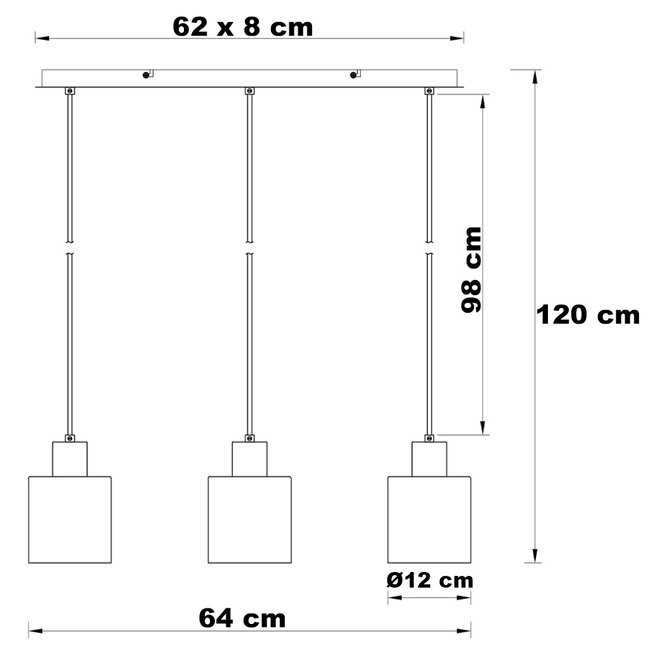 Suspension en verre fumé Lyra avec dégradé, 3 lumières