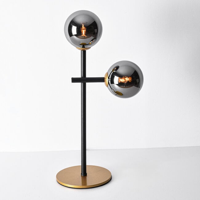 Lampe de table à 2 lumières Chase - verre fumé à effet miroir