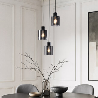 Lampe suspendue à 3 lumières en verre fumé avec dégradé - Leana