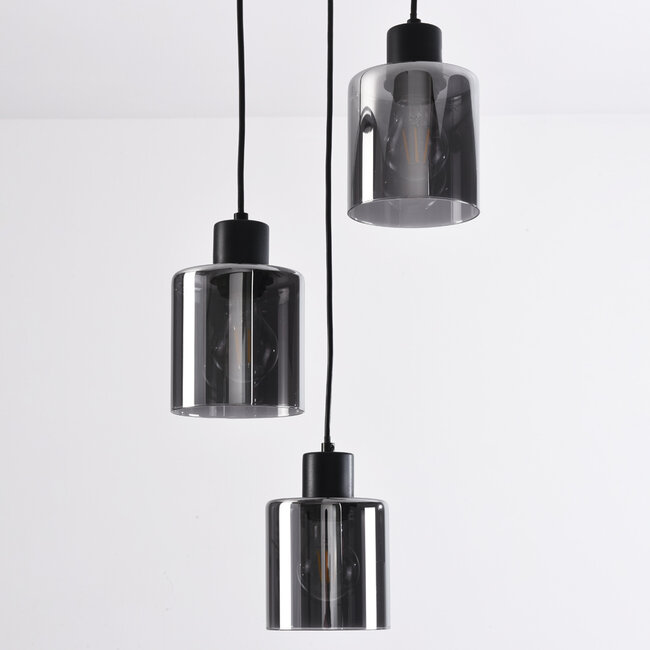 Lampe suspendue à 3 lumières en verre fumé avec dégradé - Leana