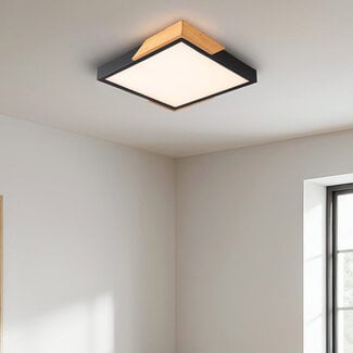 Plafonnier Meta à intensité variable - noir avec détails en bois