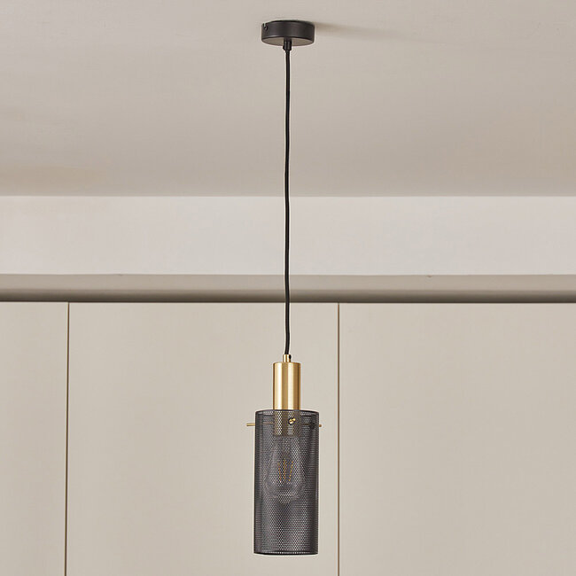 Lampe suspendue avec détails dorés noir - Valce