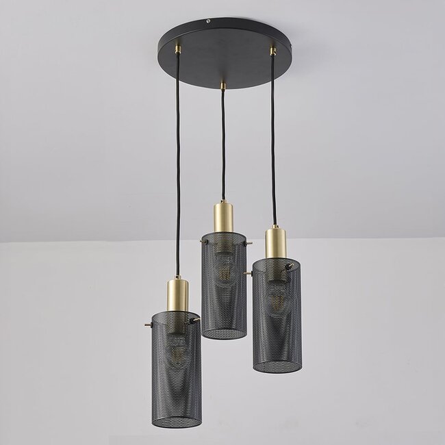 Suspension minimaliste avec abat-jour noir, 3 lumières - Valji