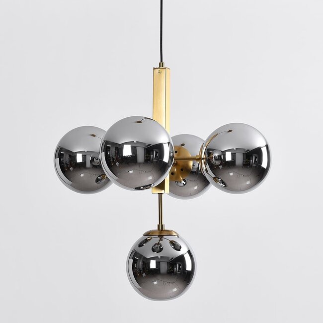 Suspension moderne, 5 lumières Kenji - verre fumé à effet miroir