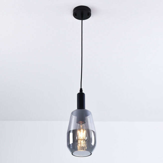 Suspension à 1 lumière verre fumé Mala - verre oblong
