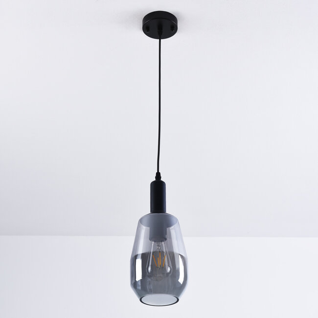 Suspension Mala - globe allongé en verre fumé