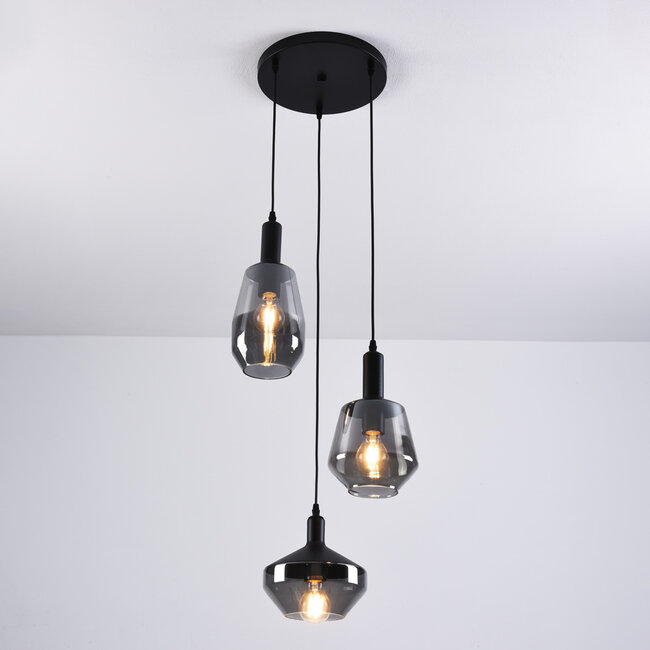 Suspension design en verre fumé, 3 lumières - Mala