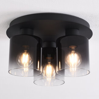 Plafonnier noir Lyo en verre fumé avec dégradé, 3 lumières