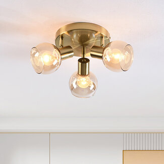 Plafonnier doré Peri avec 3 spots en verre ambré orientables