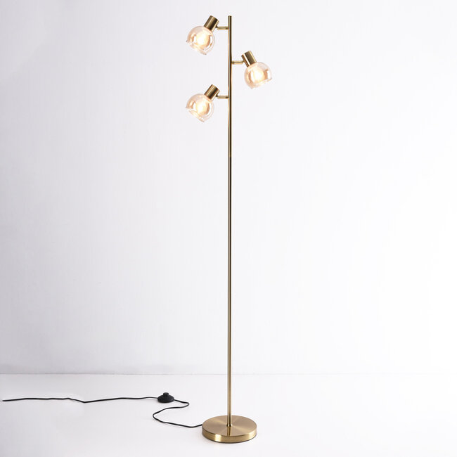Lampadaire 3 lumières Pieta en verre ambré - orientable