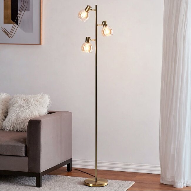Lampadaire 3 lumières Pieta en verre ambré - orientable