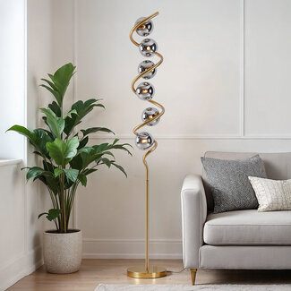 Lampadaire en spirale, 6 lumières verre fumé - Lexy