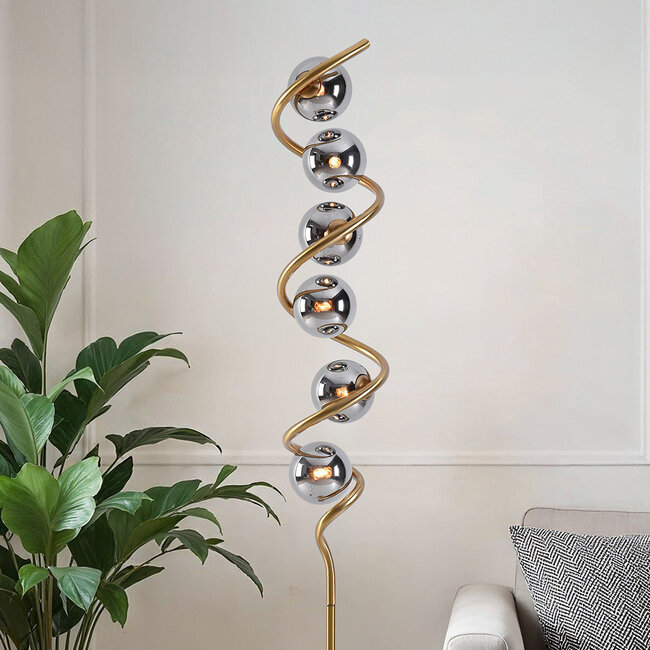 Lampadaire en spirale, 6 lumières verre fumé - Lexy