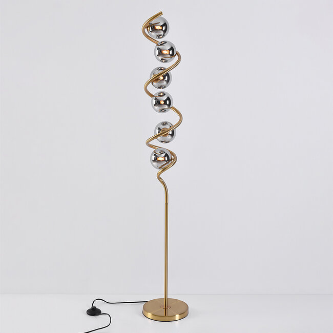 Lampadaire en spirale, 6 lumières verre fumé - Lexy