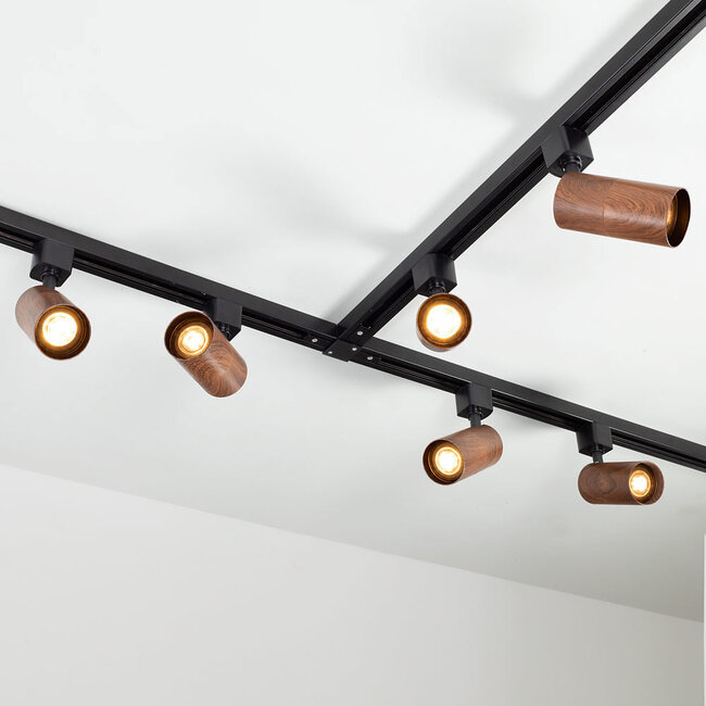 Système de rail monophasé moderne 3 mètres noir avec aspect bois de noix - Loek