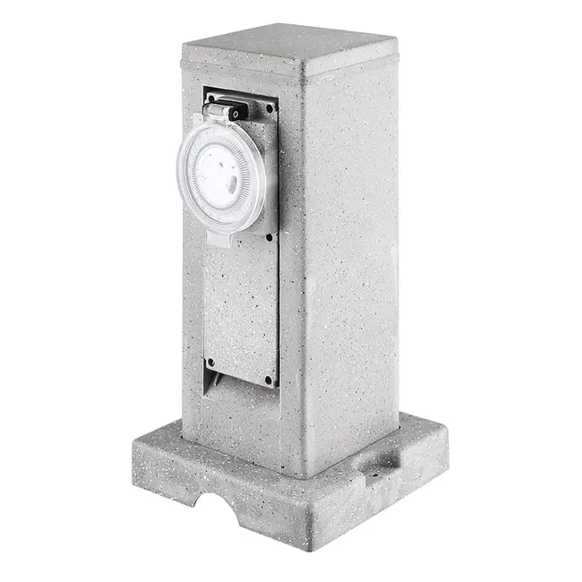Prise extérieure double IP44 avec minuterie - aspect pierre