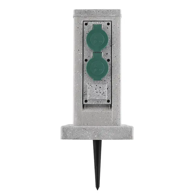 Prise extérieure double IP44 avec minuterie - aspect pierre