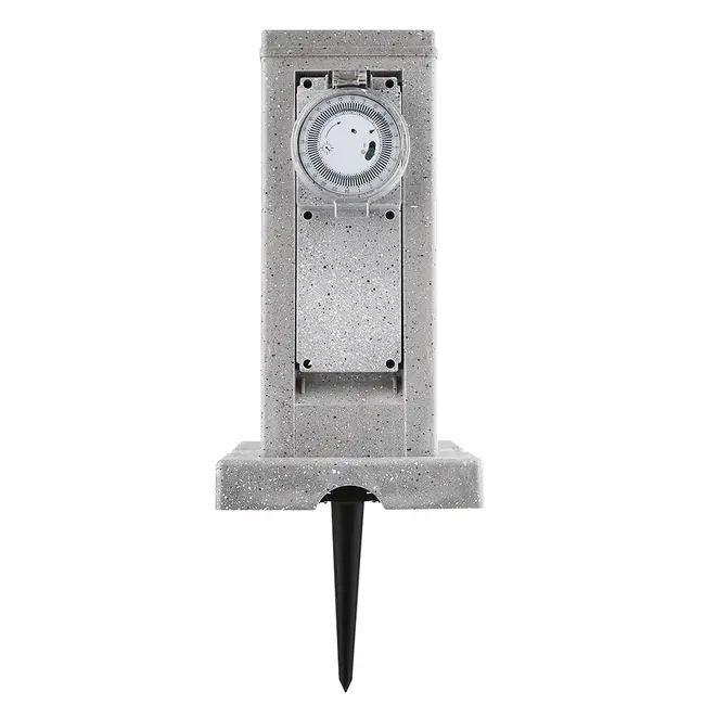 Prise extérieure double IP44 avec minuterie - aspect pierre