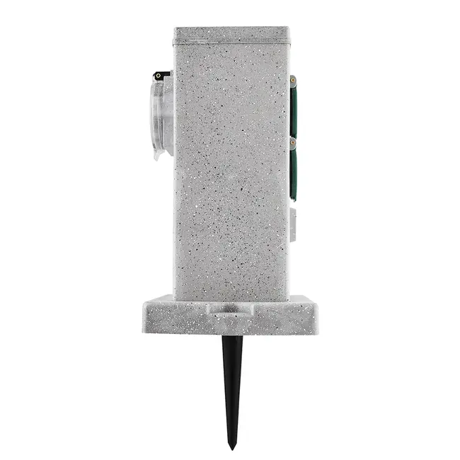 Prise extérieure double IP44 avec minuterie - aspect pierre