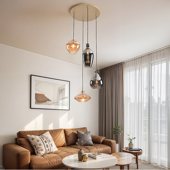 Lampe suspendue à 4 lumières avec verre ambré et fumé - Nisa