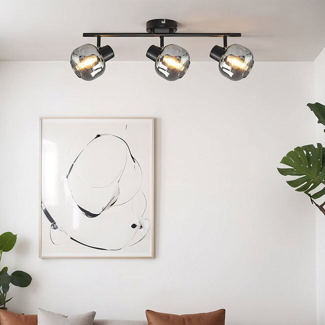 Plafonnier noir avec verre fumé à effet miroir, 3 lumières - Jenthe