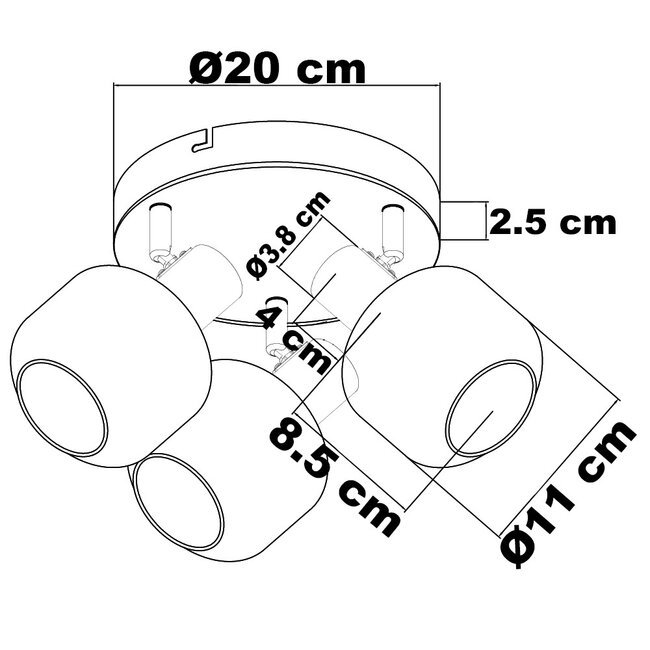 Plafonnier rond noir avec verre fumé à effet miroir, 3 lumières - Jenthe