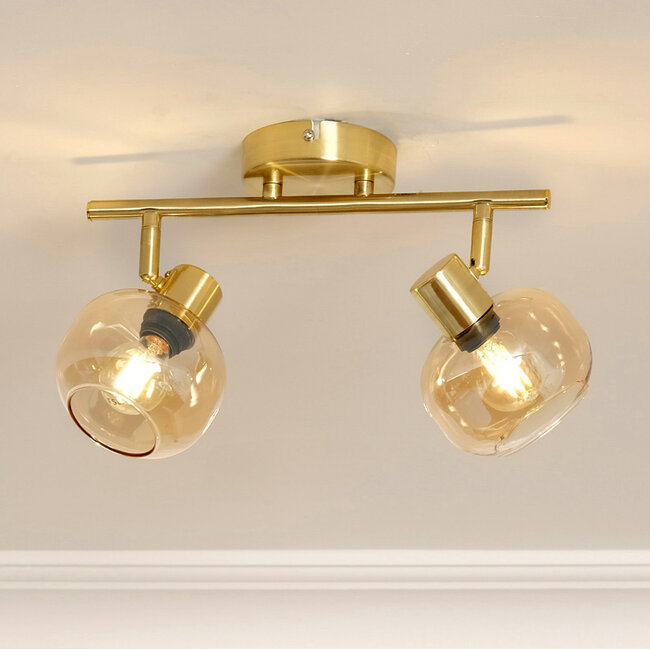Plafonnier or avec verre ambré, 2 lumières - Jenthe