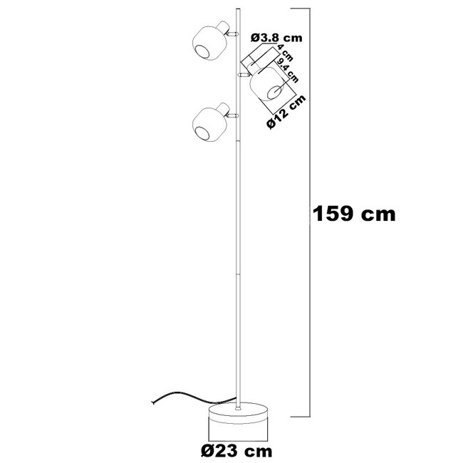 Lampadaire doré avec verre ambré, 3 lumières - Jesse