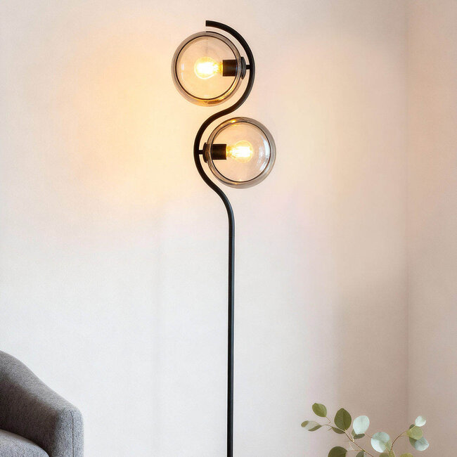 Lampadaire moderne avec verre fumé rond - Curvatura