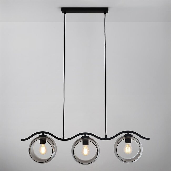 Suspension Curvatura 3 lumières - noir et verre fumé