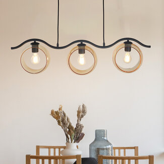 Suspension Curvatura 3 lumières - noir et verre ambré