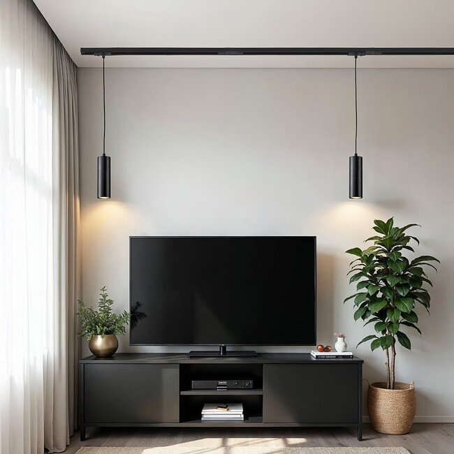 Lampe suspendue à tube sur rail monophasé Len - noir