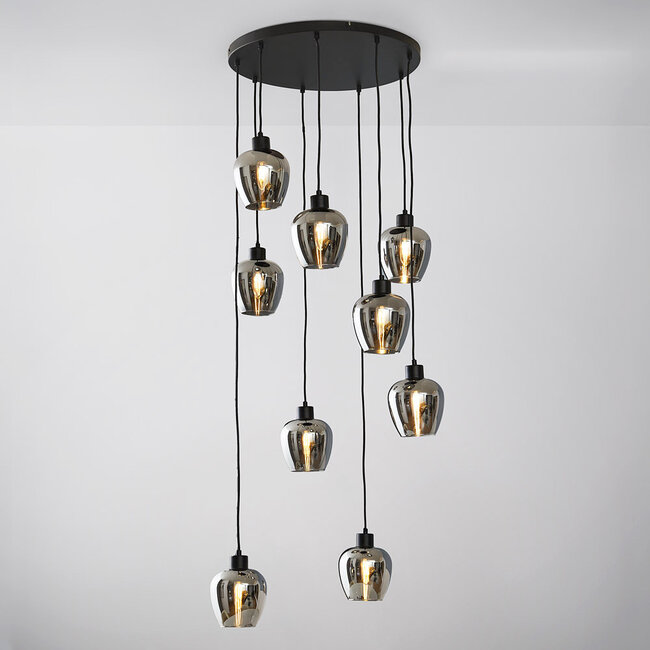 Suspension 9 lumières noire avec verre gris fumé - Alturas