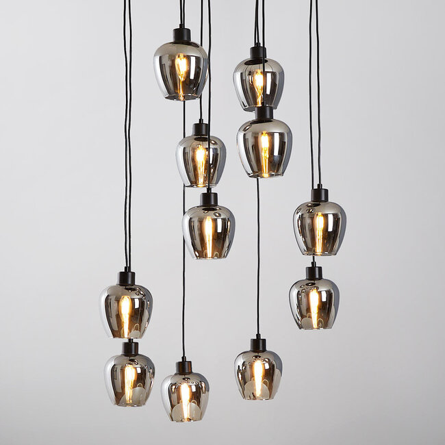 Lampe suspendue à 11 lumières noire avec verre gris fumé - Hanford
