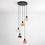 Suspension noire avec verre ambré, fumé et rose, 5 lumières - Monroe